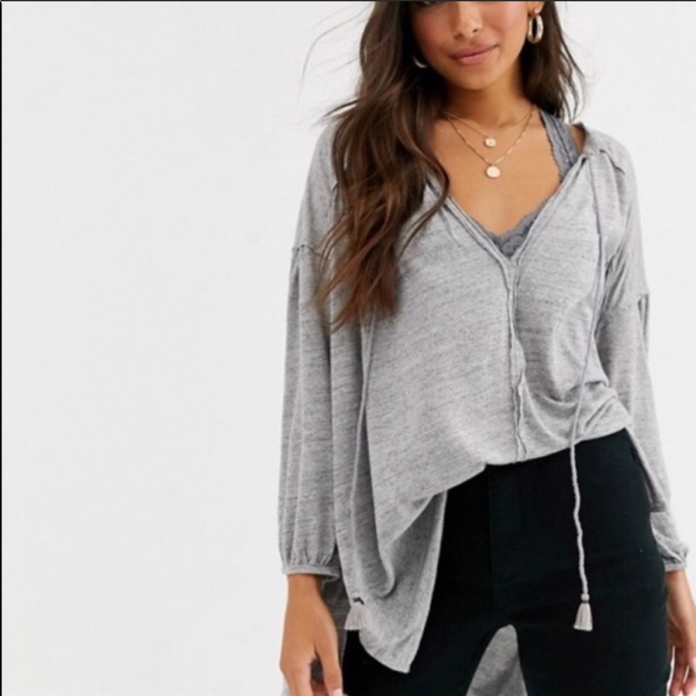 Free People Just a Henley Tassel Top- Grey